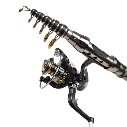 Premium telescopic sea fishing rod made of carbon fibre with adjustable length from 2.1 to 3.0 metres for versatile saltwater angling
