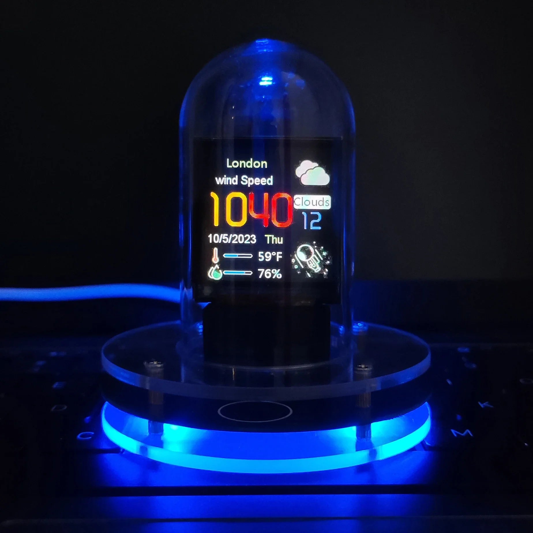 Meteorological Black and White RGB Mini TV Desktop Ornament with vibrant lighting effects and compact design