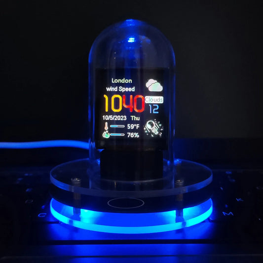 Meteorological Black and White RGB Mini TV Desktop Ornament with vibrant lighting effects and compact design