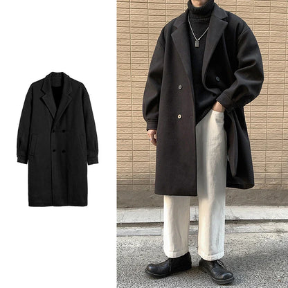 Elegant and Warm Oversized Long Coat in premium polyester fabric with suit collar and double-breasted closure