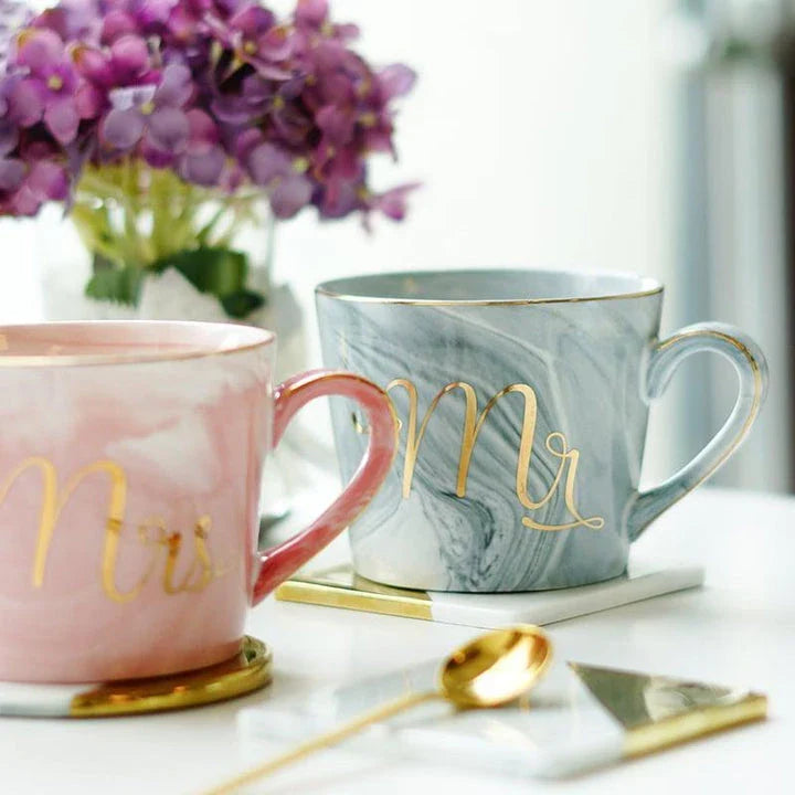 Elegant marble-inspired porcelain coffee mug with a sleek and sophisticated British design