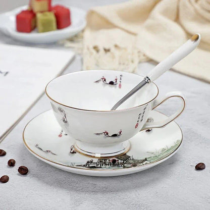 Charming floral porcelain tea set with cup, saucer, and spoon in a variety of delicate colour options