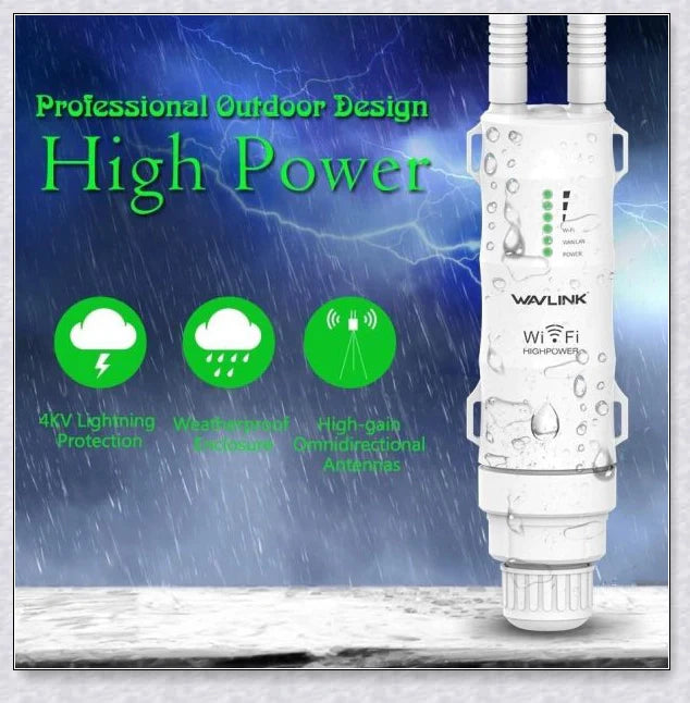 Rugged outdoor Wi-Fi extender with weatherproof housing and omnidirectional antennas for reliable wireless connectivity