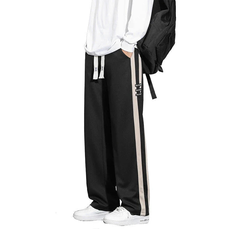 Comfortable striped straight-leg casual trousers in various colours and sizes