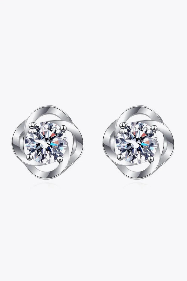 Pair of rhodium-plated moissanite stud earrings with a sleek, minimalist design