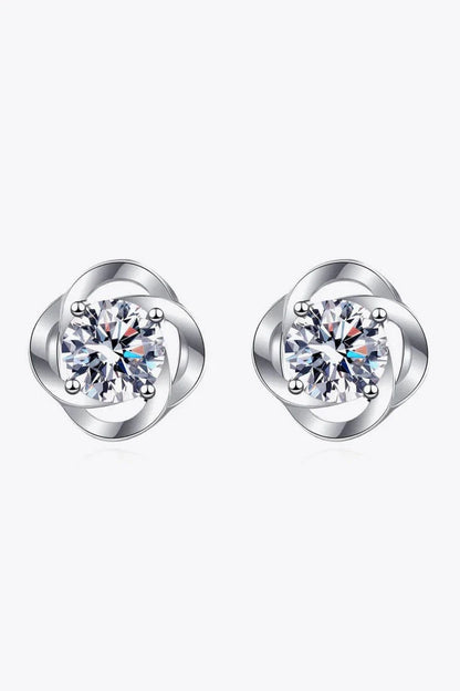 Pair of rhodium-plated moissanite stud earrings with a sleek, minimalist design