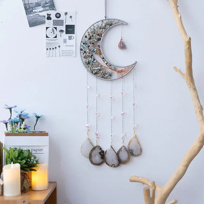 Mesmerising Moon Agate Crystal Pendant Dream Catcher with a stunning array of colourful agate crystals
