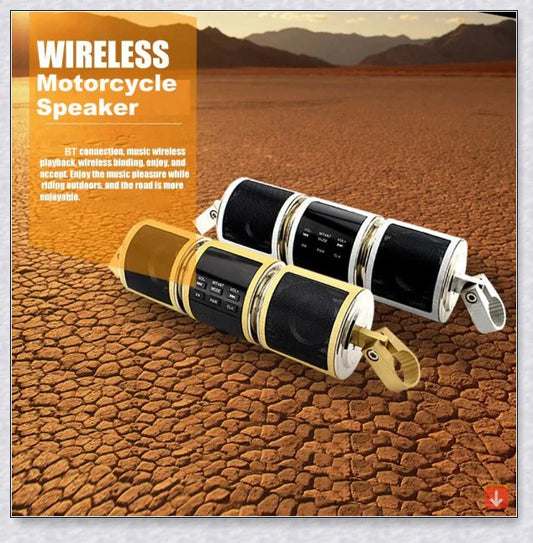 Powerful waterproof Bluetooth motorcycle speaker with resilient metal construction and adjustable handlebar mount