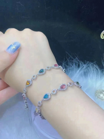 Premium natural tourmaline bracelet with candy-coloured accents and a geometric design