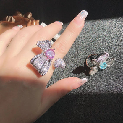 Stylish asymmetric zirconium butterfly ring with micro-studded design, a fashionable accessory for women