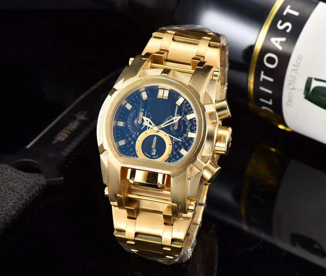 Premium stainless steel quartz wristwatch with a large dial and a comfortable rubber strap
