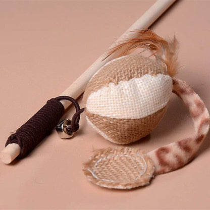 A wooden cat toy with a ball-shaped design, designed to engage cats in playful chasing and swatting activities.