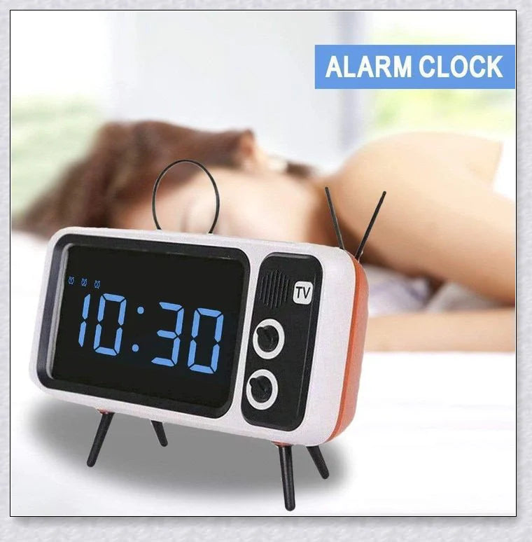 Retro TV-inspired phone stand with built-in Bluetooth speaker for hands-free entertainment and music playback