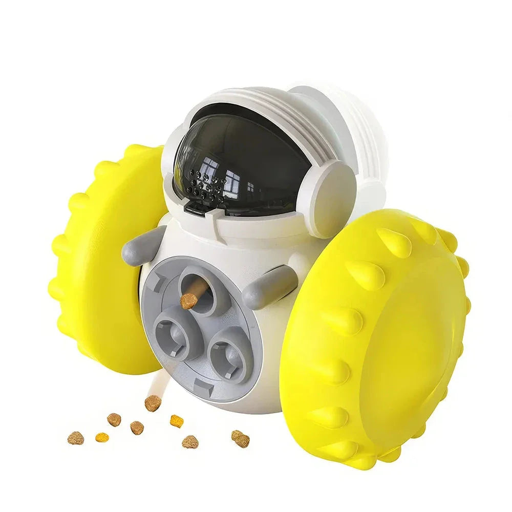 Durable dog tumbler treat dispenser toy in various vibrant colours for mental and physical stimulation