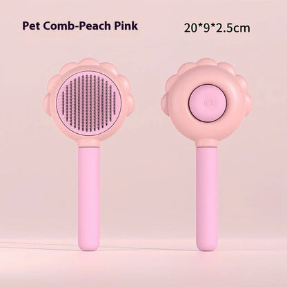 Premium 2-in-1 Self-Cleaning Pet Grooming Brush and Comb with curved comb teeth and ergonomic, non-slip handle for efficient and gentle grooming