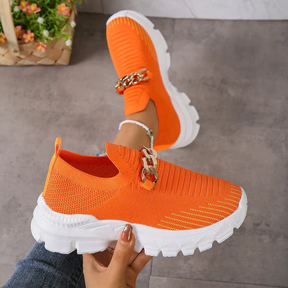 Stylish mesh trainers for women with a breathable, comfortable design and chunky muffin heel