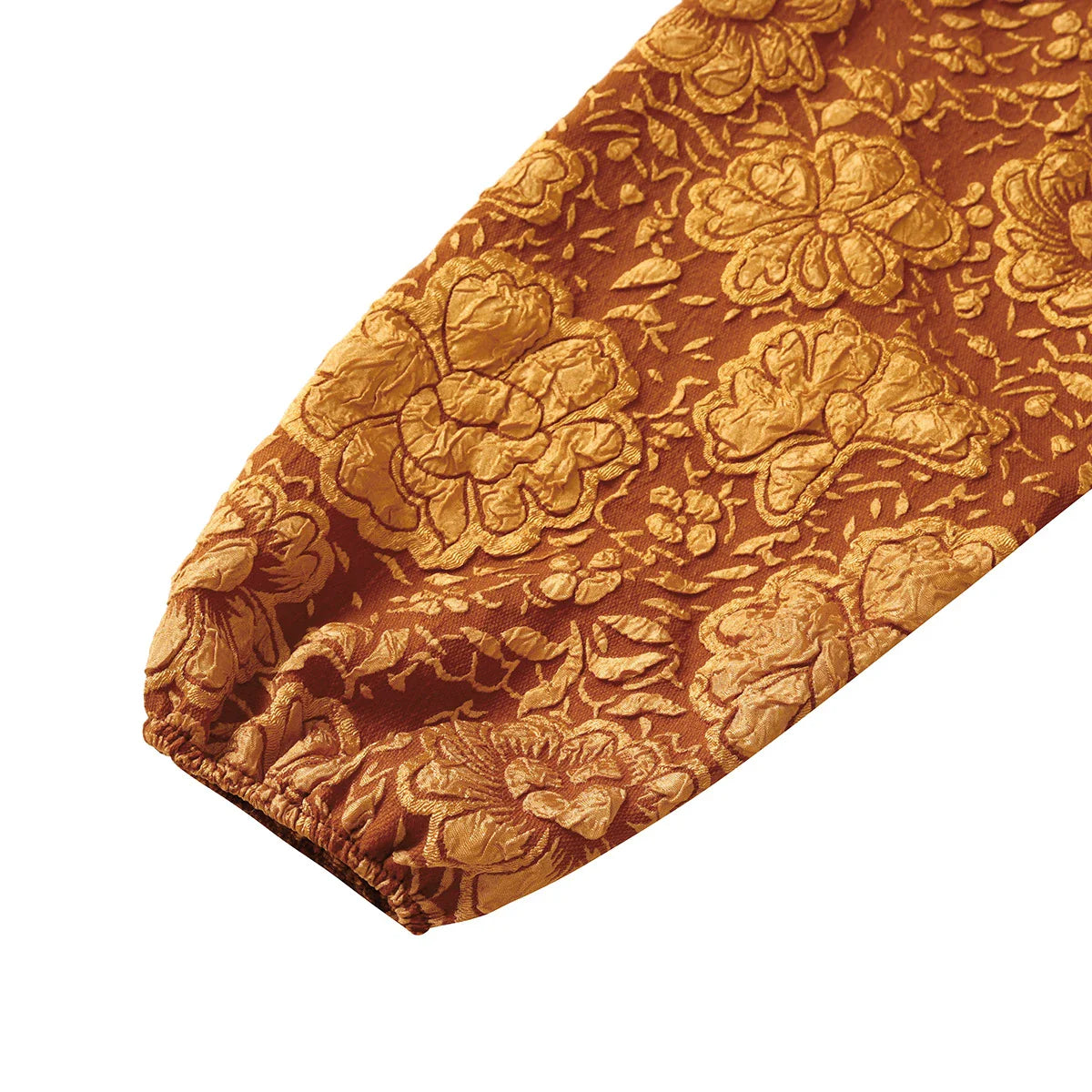 Embroidered long-sleeve tank top in brown, with square neckline and bubble sleeves