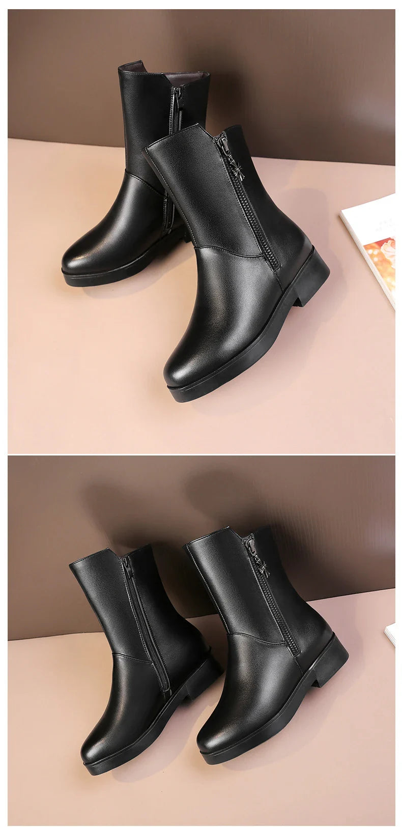 Luxurious black velvet padded ankle boots with thick heels for women, featuring a rounded toe and side zipper closure