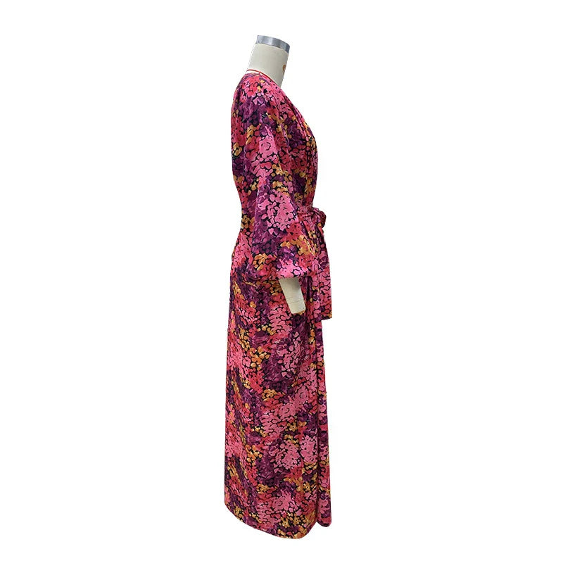 Elegant floral printed midi dress with long sleeves, perfect for UK fashion and style