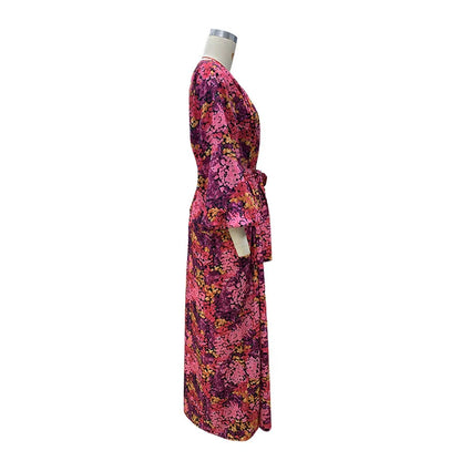 Elegant floral printed midi dress with long sleeves, perfect for UK fashion and style