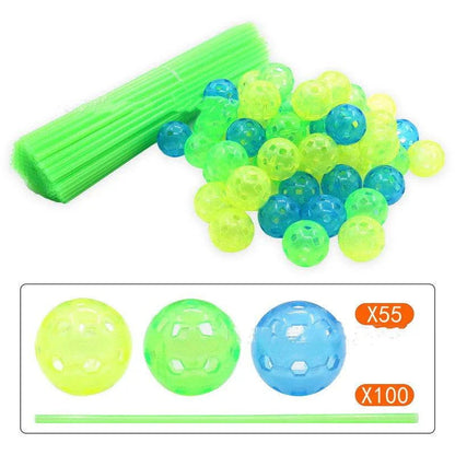 Children's DIY bead tent fort building kit with plastic balls and tubes for creative play and imagination development