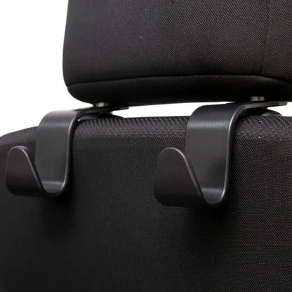 Premium 4-pack car seat headrest hooks in black, designed to organise and declutter UK drivers' vehicles