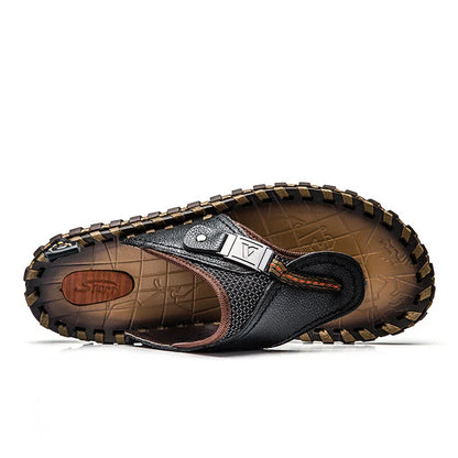 Premium handcrafted men's leather sandals and slippers in black and brown colours