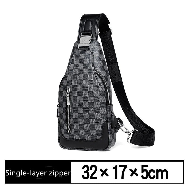Premium one-shoulder messenger bag made of durable PU leather with secure zipper closure and adjustable strap for active lifestyles