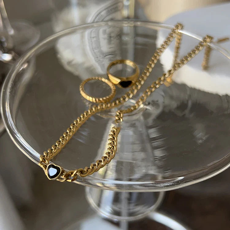 Gold Plated Collarbone Necklace with Delicate Black Chain - A Sophisticated Accessory for the Modern British Woman
