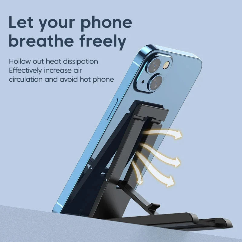 Premium aluminium alloy and plastic desk phone holder stand in green, elevating a mobile device for comfortable hands-free use
