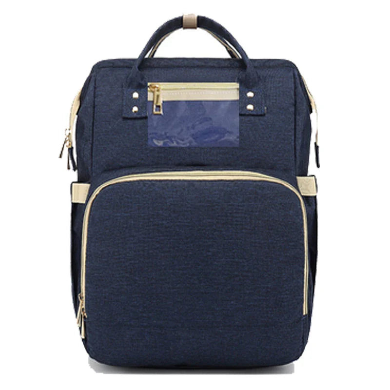 Versatile Large-Capacity Folding Crib Backpack in Grey - Premium Polyester Baby Bag with Ample Storage and Organisational Features