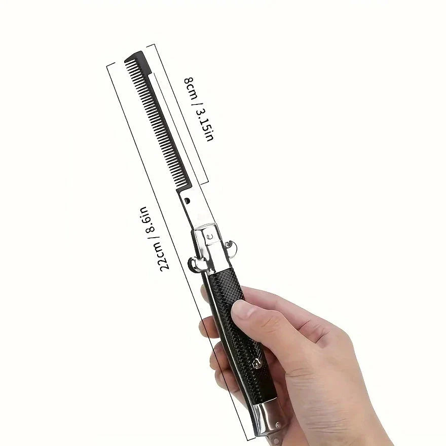 Butterfly Knife Style Folding Comb - A stylish and functional metal comb with a folding design inspired by the butterfly knife