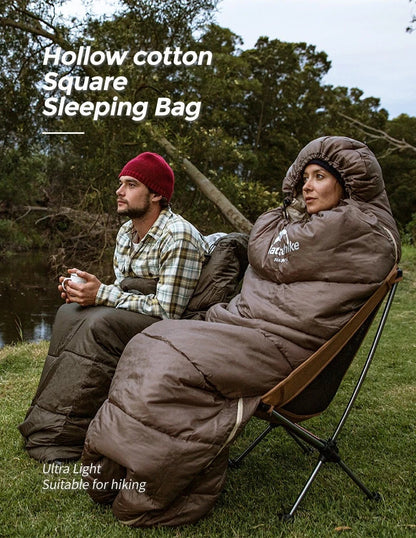 Naturehike Luxury Down-filled Sleeping Bag for Outdoor Camping in Hollow Cotton/Clay Gray, Hollow Cotton/Moxa Leaf Green, and Down Cotton/Sky Blue colours
