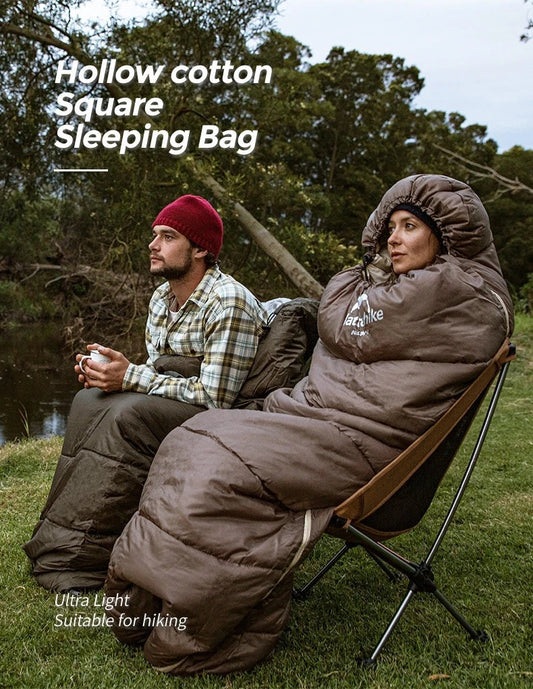 Naturehike Luxury Down-filled Sleeping Bag for Outdoor Camping in Hollow Cotton/Clay Gray, Hollow Cotton/Moxa Leaf Green, and Down Cotton/Sky Blue colours
