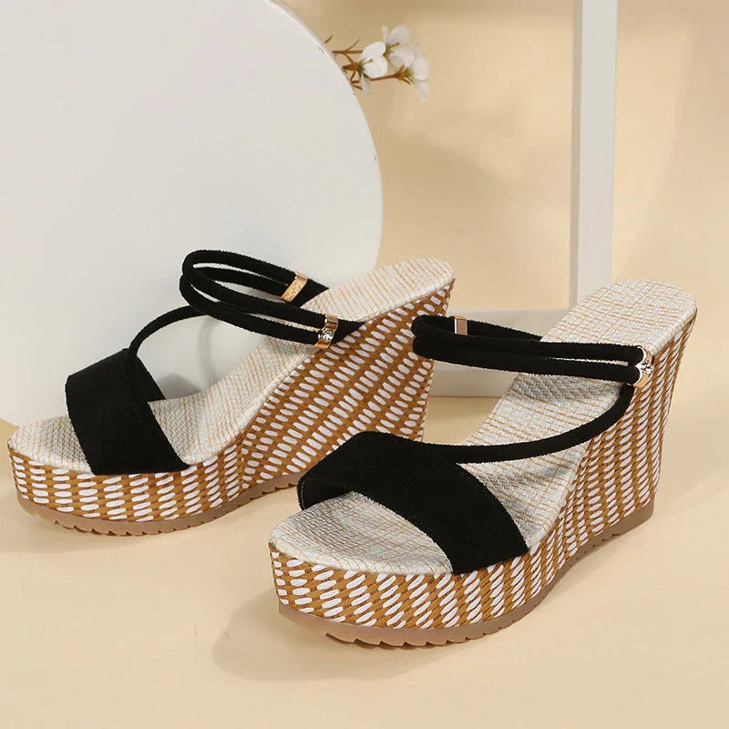 Elegant summer platform wedge sandals with a sleek peep toe design and adjustable ankle strap for a customised fit
