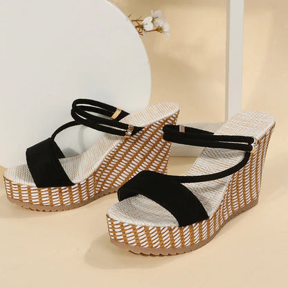 Elegant summer platform wedge sandals with a sleek peep toe design and adjustable ankle strap for a customised fit