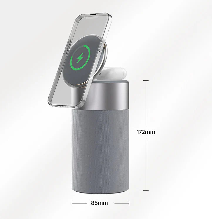 Premium 3-in-1 Wireless Charging Hub with Bluetooth Speaker and Touch Lamp for Home and Office Use