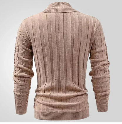 A classic khaki pullover with a tailored slim-fit design, perfect for sophisticated British style.