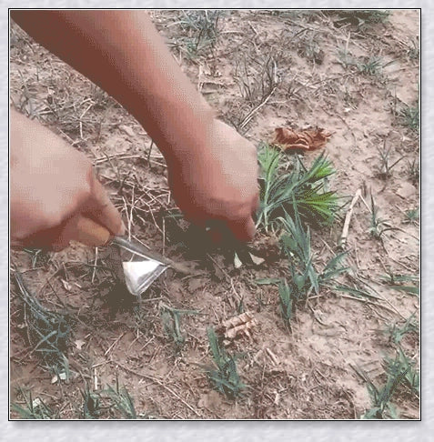 Premium British stainless steel manual weed puller with curved metal base and sharp forks for easy weed removal