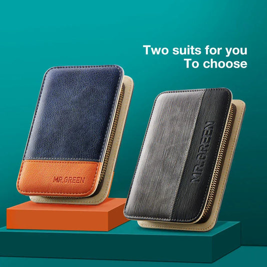 Sophisticated stainless steel manicure set with vibrant colour accents and compact travel case