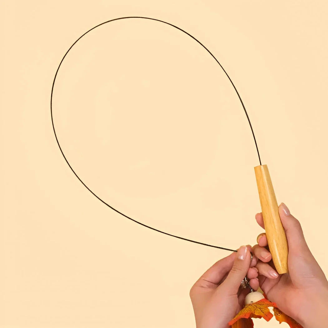 Interactive Rotating Leaf Cat Teaser Toy with Wooden Handle and Steel Wire for Engaging Cat Play and Exercise