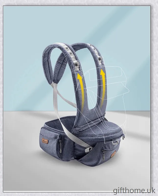 Ergonomic front-facing baby carrier with padded waist strap, lumbar support, and versatile wearing options for comfortable, secure travel with your little one.