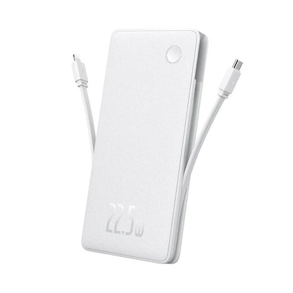Powerful 22.5W fast charging power bank with 10,000mAh capacity and built-in USB-C and Lightning cables
