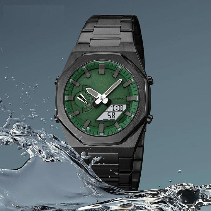 Premium multifunctional sports watch with sleek design, waterproof construction, and practical features like dual time, date, and alarm clock