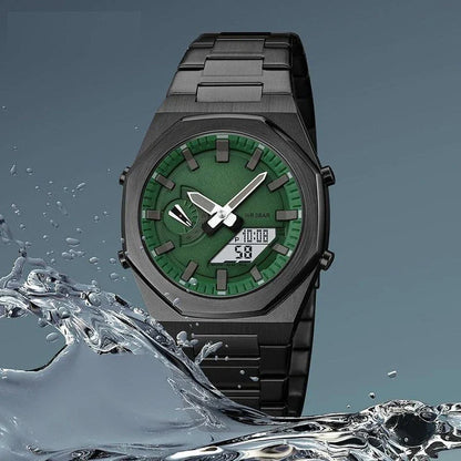 Premium multifunctional sports watch with sleek design, waterproof construction, and practical features like dual time, date, and alarm clock