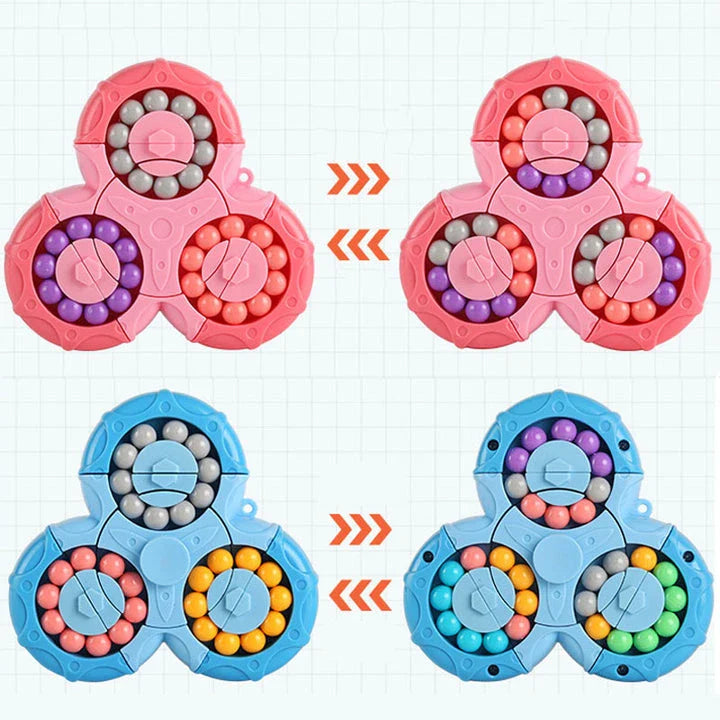 Colourful rotating puzzle cube designed to boost IQ, enhance concentration, and provide stress relief for children and adults.