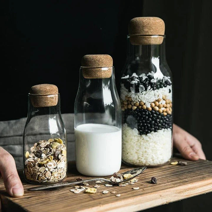 Premium Japanese-style glass jar with cork stopper for elegant and sustainable kitchen storage