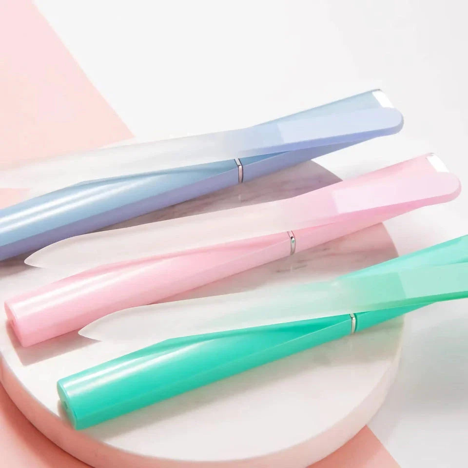 Premium British glass nail file with protective case for healthier, smoother nails