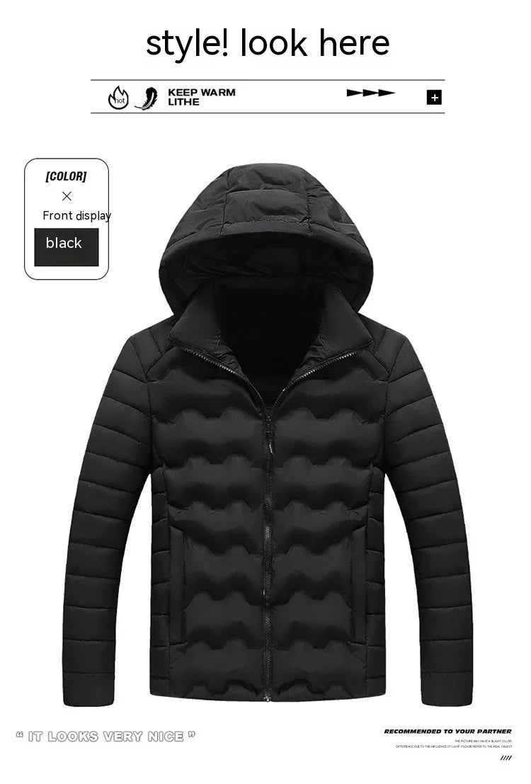 Grey men's padded jacket with cotton-polyester blend for warmth and comfort