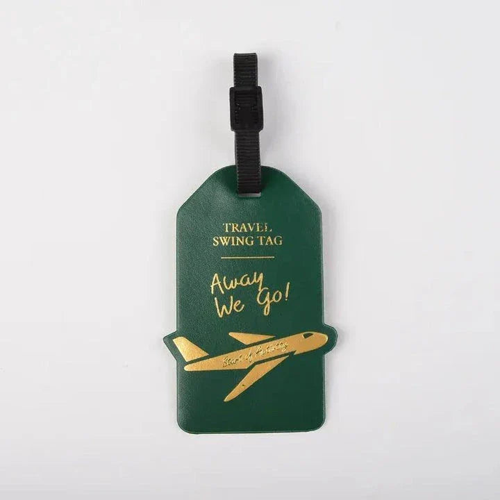 Premium PU leather luggage tag with elegant design and secure strap for UK travellers